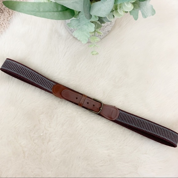 Vintage Brown & Gray Striped Genuine Leather Belt - Picture 1 of 4